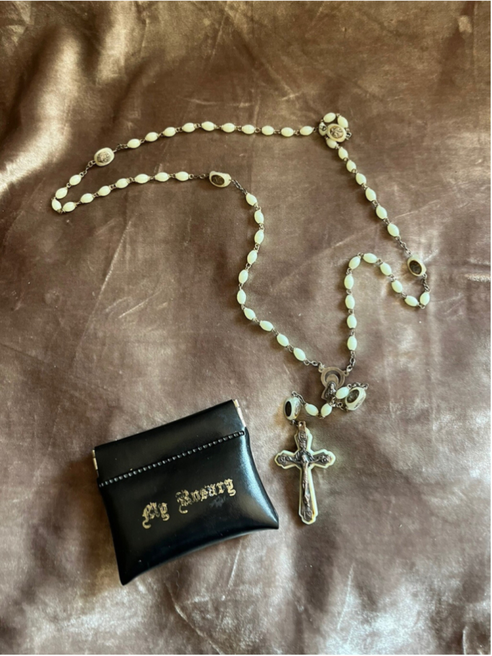 Gold Stamp Lettering "My Rosary" Black Vinyl Squeeze Case, 3 1/4 Inch w/ROSARY